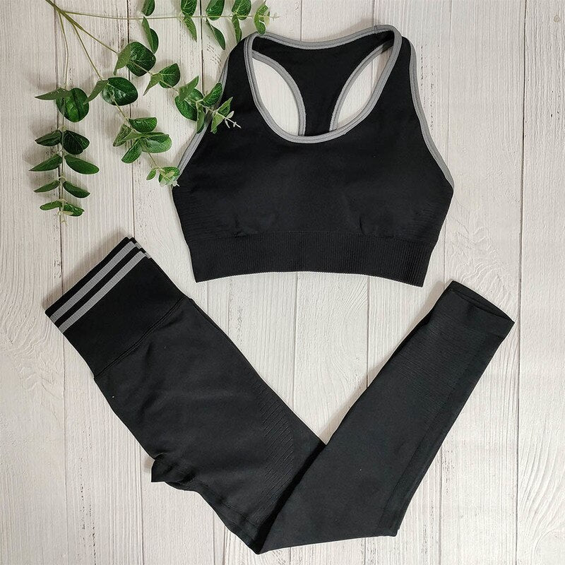 Women Yoga Sets 2 Piece Sport Gym Suits Wear Seamless Running Clothes